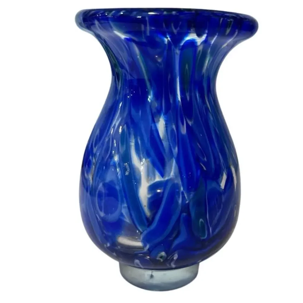 Vintage Cobalt Blue Swirl Art Glass Vase